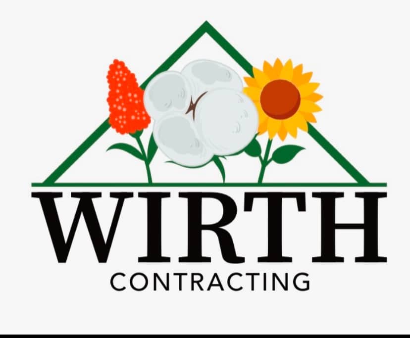 Brand logo for Wirth Contracting: green triangle frame with cotton and sunflowers above the bold 'WIRTH' text.